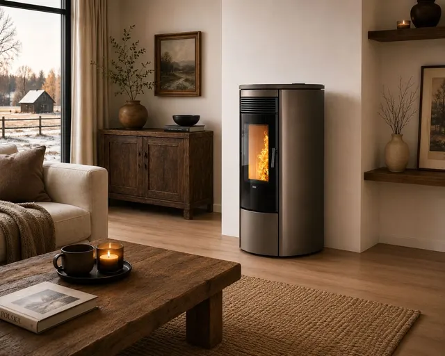 Kominek na pellet Klover Omega 120 Air stal brązowa