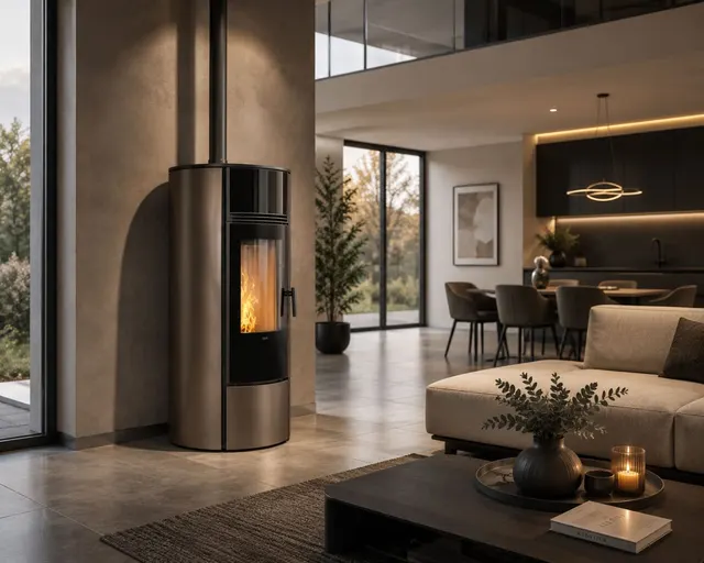 Kominek na pellet Klover Super 9 Air stal brązowa