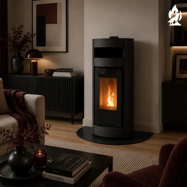 Kominek na pellet Thermorossi Chic Supreme Natural Plus w czarnym kolorze