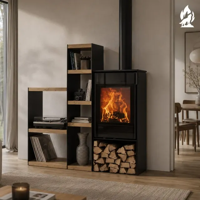 Widok piecyka wolnostojącego Nobis 8/10 Flat 100 z boku