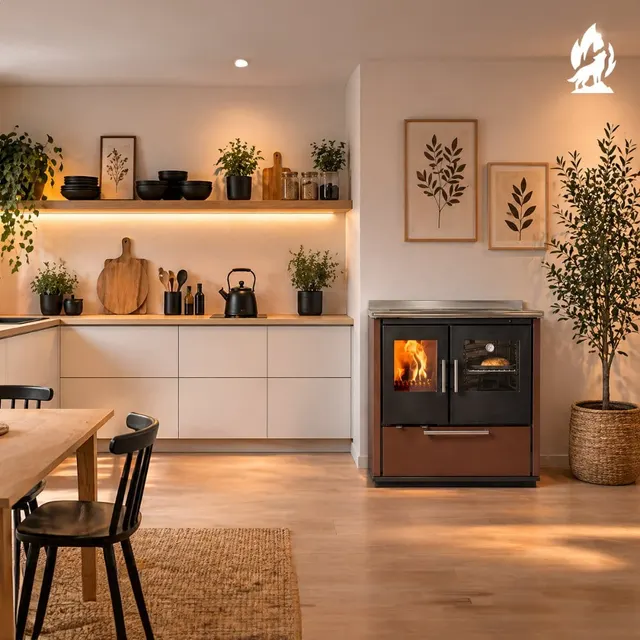 Wood-burning cooker Nobis Ogla 80 steel bronze