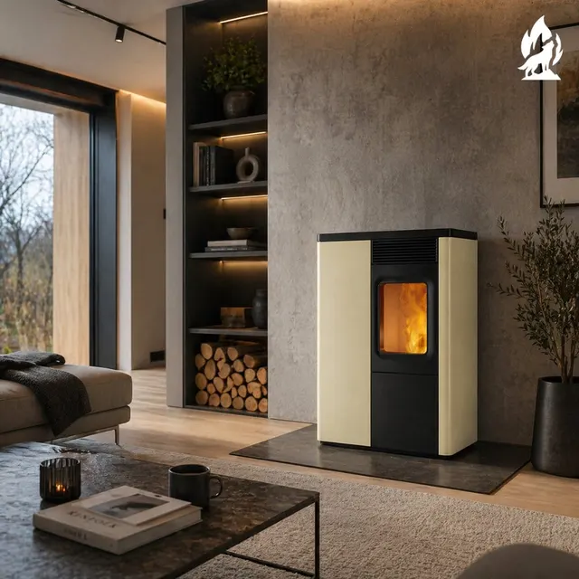 Pellet stove Nobis 6/9 N70 Slim Coax V steel cream