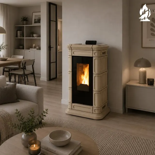 Kominek na pellet Thermorossi Saint Moritz PIDRA18 w kremowej ceramice