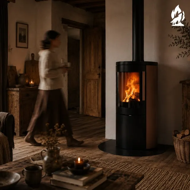 Kominek na drewno Nobis Round 800 w stalowym brązowym wykończeniu