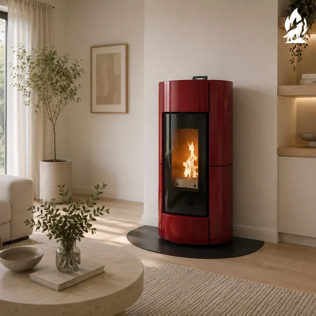 Kominek na pellet Thermorossi Chic Pidra18 w bordowej ceramice
