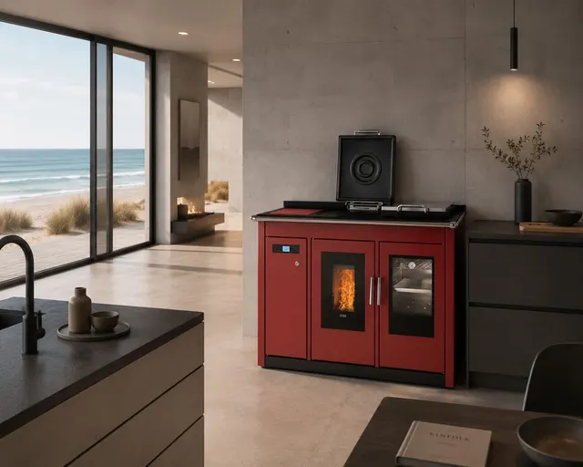 Kuchnia na pellet Klover Smart 120 BT stal bordo