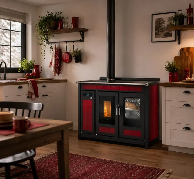 Kuchnia na pellet Klover Smart 120 Plus ceramika bordowa