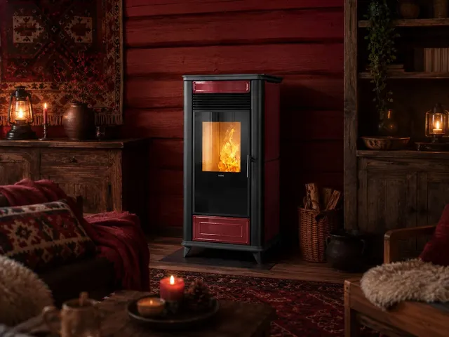 Kominek na pellet Klover Class 90 Air w bordowej ceramice