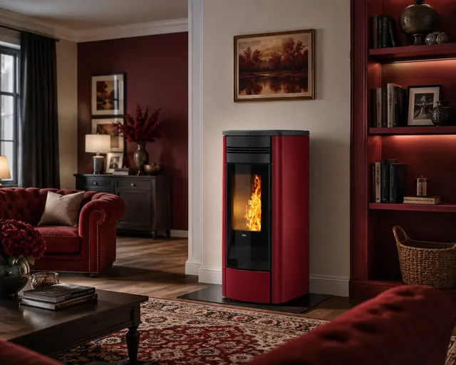 Kominek na pellet Klover Style 140 w kolorze bordowym
