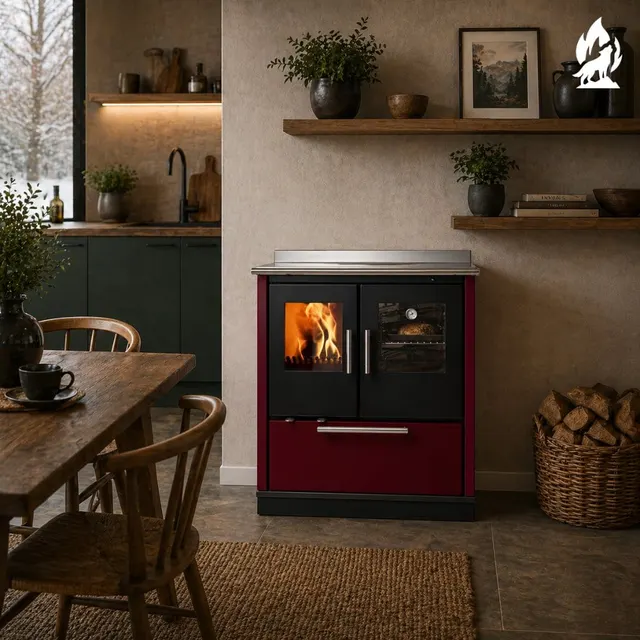 Wood-burning cooker Nobis Ogla 80 steel bordo