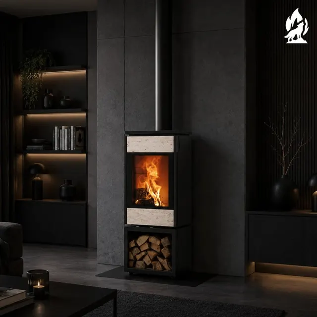 Kominek na drewno Nobis 8/10 Flat 770 w kolorze trawertynowym