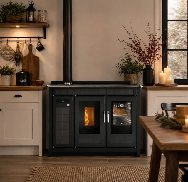 Kuchnia na pellet Klover Smart 120 Plus ceramika czarna