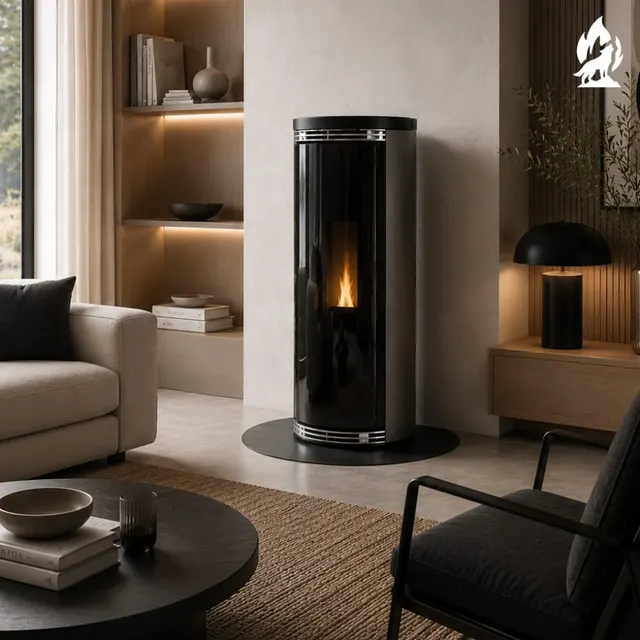 Kominek na pellet Moretti Design Harmony Aqua 19 w szarym kolorze