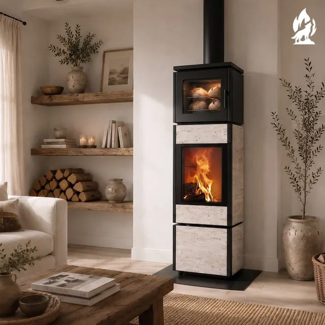 Wood-burning stove Nobis 8/10 Flat 700 gres travertine