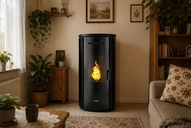 Kominek na pellet Klover Krono 80 Air stal czarna, widok z boku