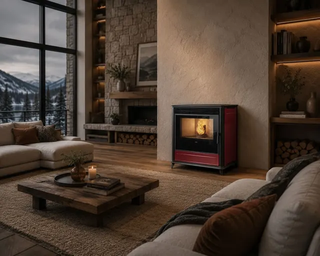Kominek na pellet Klover Lady Air w ceramice bordowej