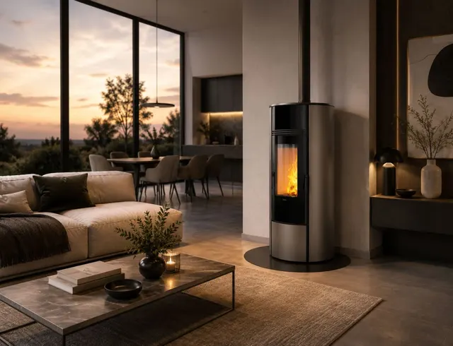 Kominek na pellet Klover Super 7 Air stal brązowa