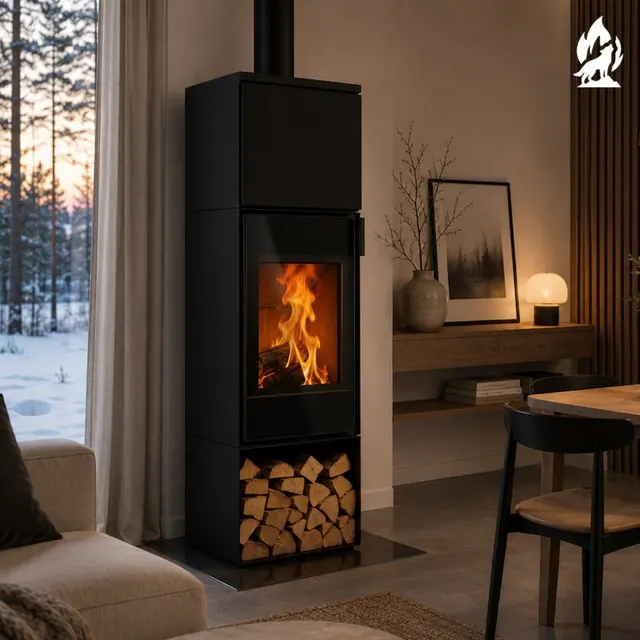 Kominek na drewno Nobis 8/10 Flat 330 w kolorze czarnym