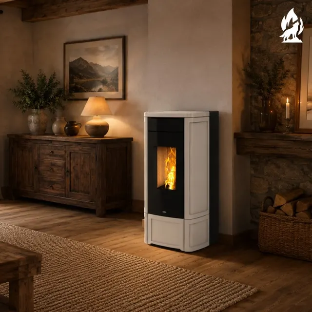 Kominek na pellet Nobis H14/17 Shape w białej ceramice
