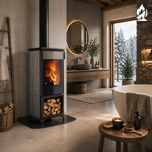 Kominek na drewno Nobis 8/10 Classic 220 w szarej ceramice