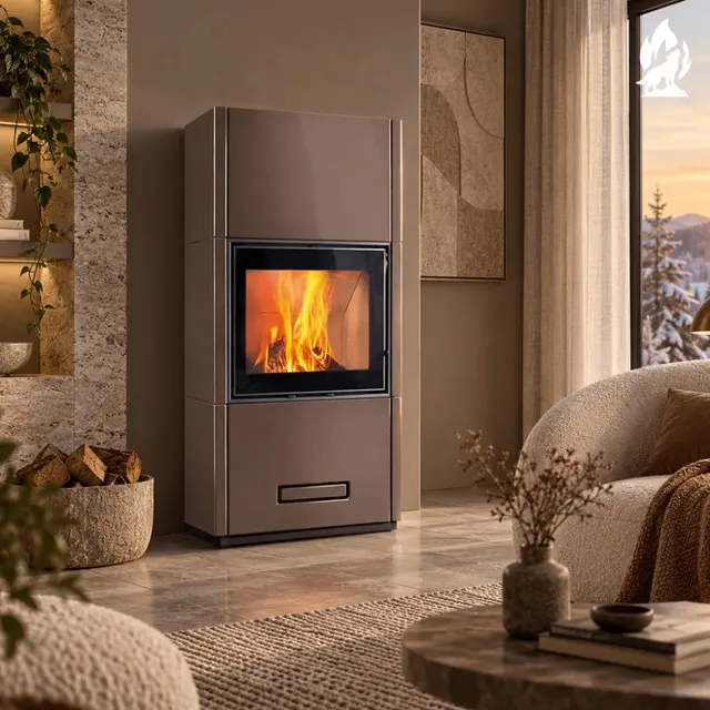 Kominek na drewno Piazzetta Davos Wood MC 65/60 ceramika brązowa
