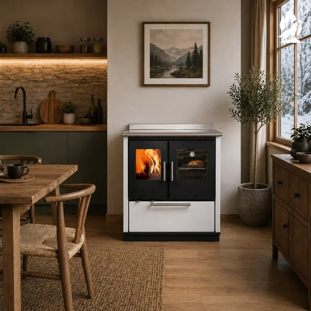 Wood-burning cooker Nobis Ogla 80 steel white