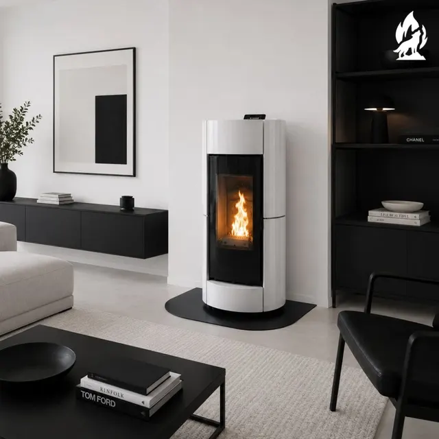 Kominek na pellet Thermorossi Chic Natural Plus w białej ceramice