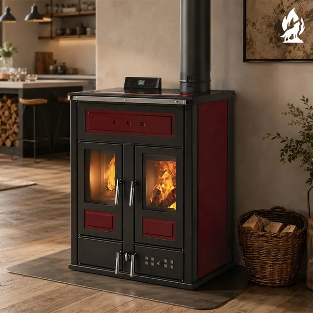 Kominek hybrydowy Klover Bi-Fire Mid ceramika bordowa