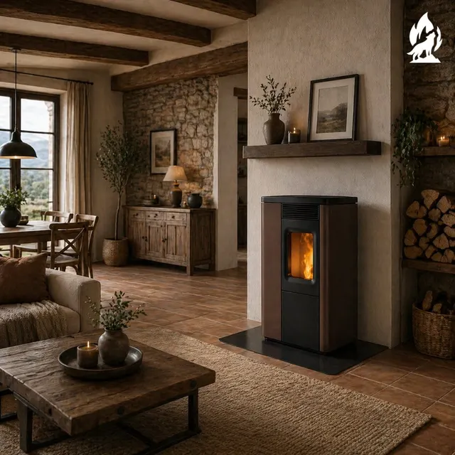 Pellet stove Nobis 6/9 N70 Slim Coax V steel bronze