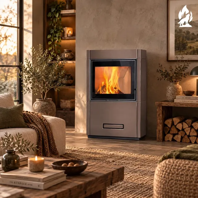 Kominek na drewno Piazzetta Lugano Wood MC 65/60 z ceramiką brązową, widok galerii