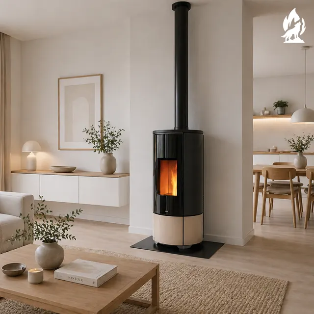 Kominek na pellet Nobis A8/10 Round Top z ceramiką orzechową