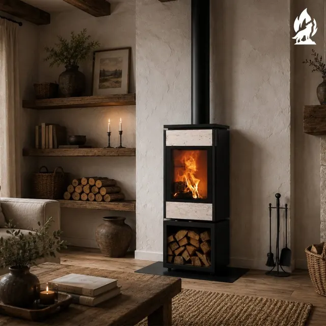 Wood-burning stove Nobis 8/10 Flat 770 gres travertine