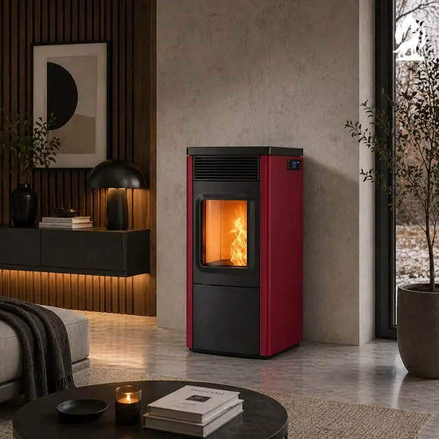 Pellet stove Nobis 6/9 N70 V steel bordo