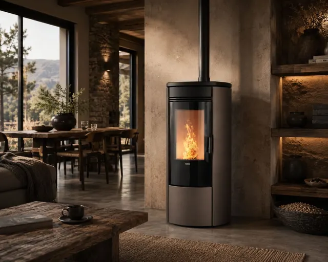 Kominek na pellet Klover Oblo Air w kolorze stal brązowa