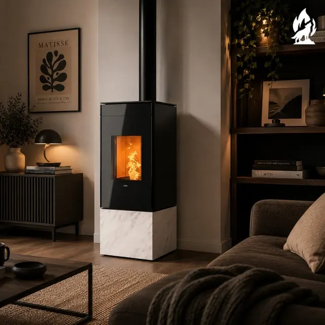 Kominek na pellet Nobis A8/10 Quadra Top V w kolorze gres carrara
