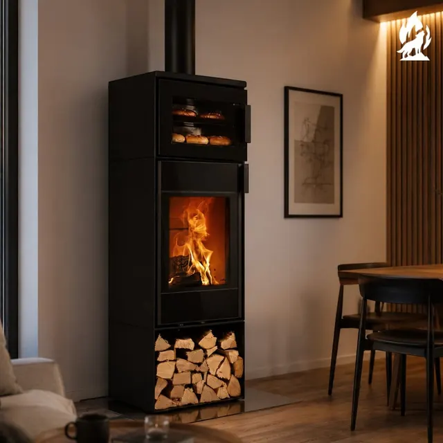 Kominek na drewno Nobis 8/10 Flat 300 w czarnej stali