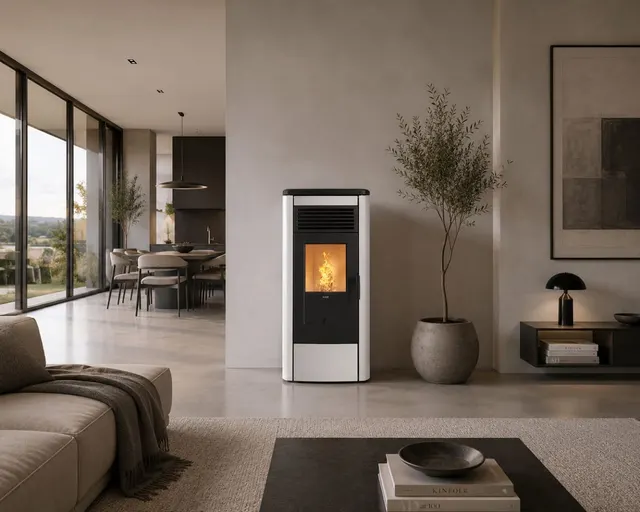Kominek na pellet Klover Aura 80 Multi-Air w kolorze kości słoniowej