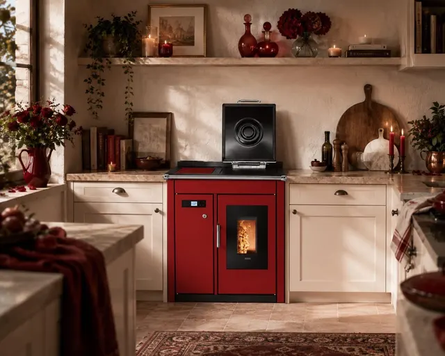 Kuchnia na pellet Klover Smart 80 BT stal bordo