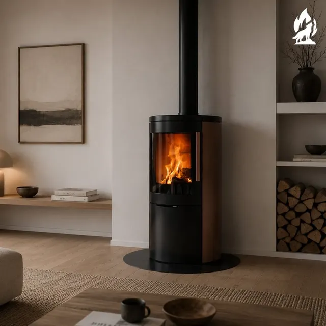 Kominek na drewno Nobis Round 800 w brązowej stali