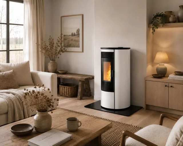 Kominek na pellet Klover Omega 120 Multi-Air w kolorze kości słoniowej