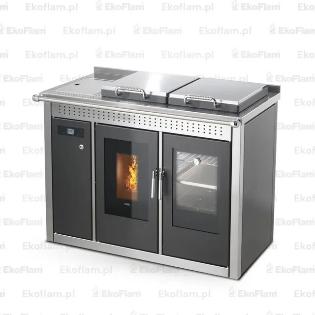 Kuchnia na pellet Klover Smart 120 Inox z nowoczesnym wykończeniem ze stali nierdzewnej