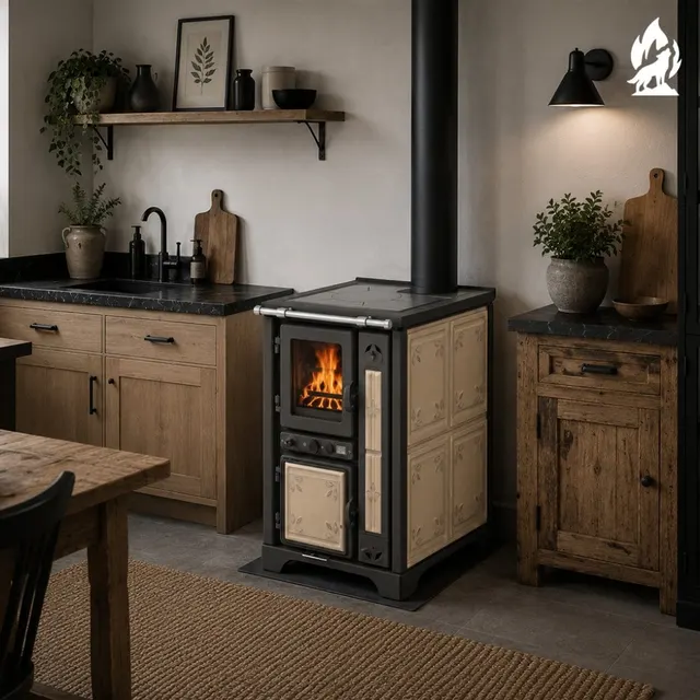 Wood-burning cooker Thermorossi Bosky 30 Fiori Maiolica beige
