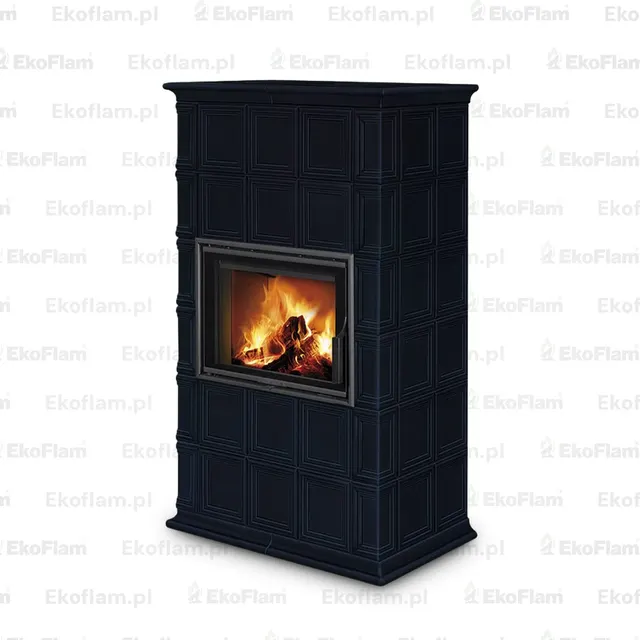 Kominek na drewno Romotop Baracca 11 w niebieskiej ceramice