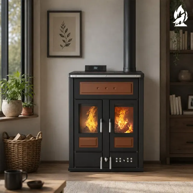 Hybrydowy kominek Klover Bi-Fire Mid w stalowym wykończeniu
