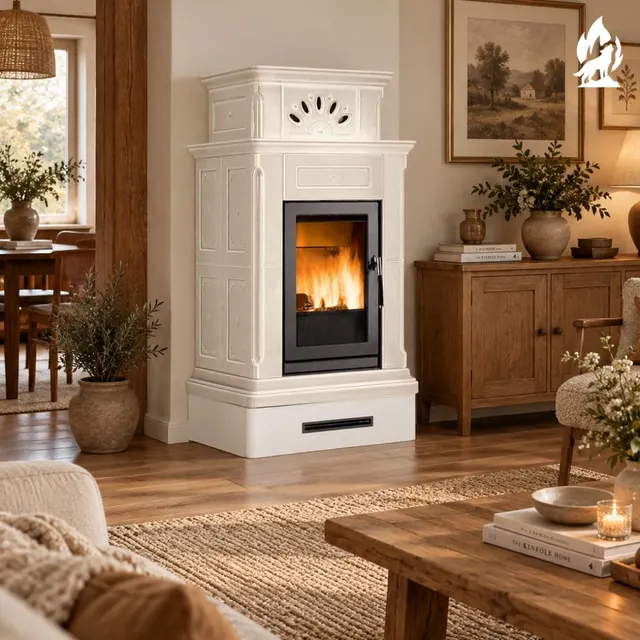 Wood-burning stove Piazzetta Canazei Maiolica white