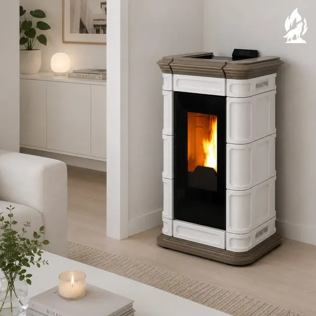 Kominek na pellet Thermorossi Saint Moritz PIDRA14 w ceramice orzechowej