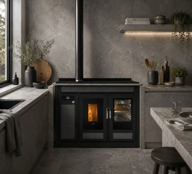 Kuchnia na pellet Klover Smart 120 Plus ceramika szara