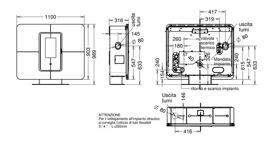 Piecyk na pellet Thermorossi Slimquadro Idra Cristal 