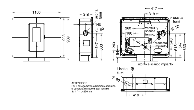 Piecyk na pellet Thermorossi Slimquadro Idra Ceramika